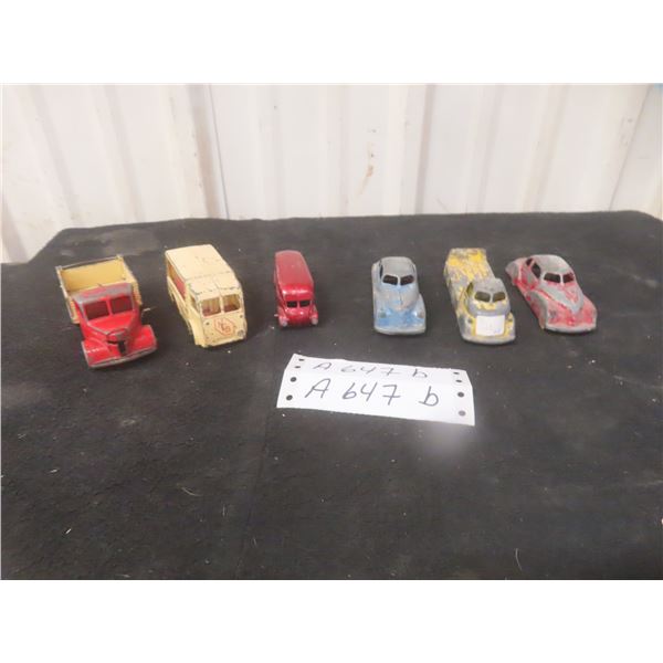 Three Dinky Toys With Wheels and Three Very Old London Toys, All Metal With Original Wheels