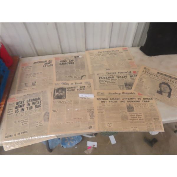 World War II Front Page Newspapers, 1944–1945, Daily Mirror, Daily Record, Daily Mail, Daily Herald,