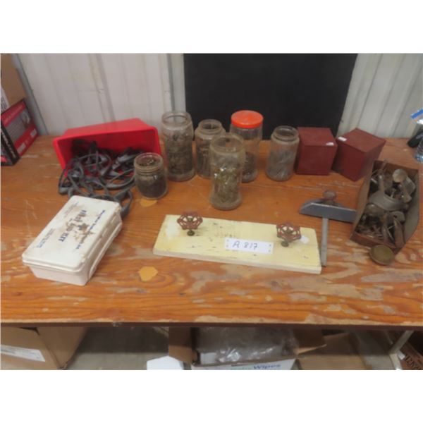 Assorted Fasteners: Screws, Nails, Vintage Drawer Pulls, Two Steel Boxes, and More