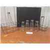 Image 1 : Two Vintage Wire Milk Bottle Carriers and Four Creamer Bottles