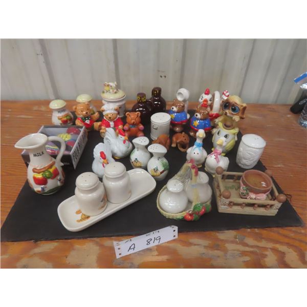 Collection of Salt and Pepper Shakers and Sugar Bowl