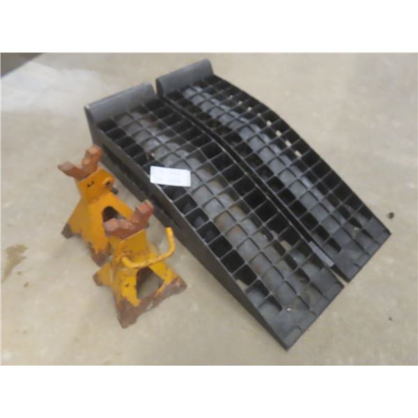 Two Poly 35" Ramps and Two Jack Stands