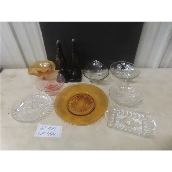 Assorted Vintage Glassware with Gold and Silver Overlay and Blue Mountain Pottery