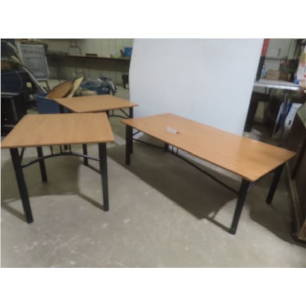 Coffee Table and Two End Tables with Black Metal Frames 16"x48"x24" + 20"x24"x22"