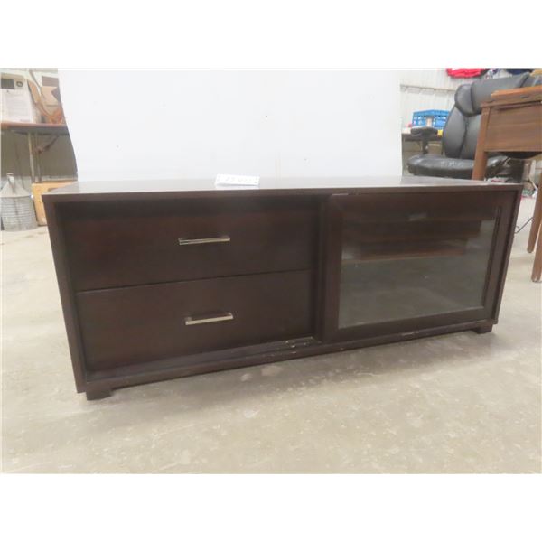 TV Stand with Sliding Glass Door and Two Drawers