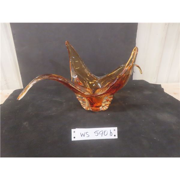 Amber Glass Chalet-Style Centerpiece, Unmarked 8" x 18"