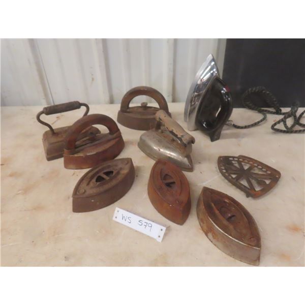 Vintage Irons with Rest and Electric Iron