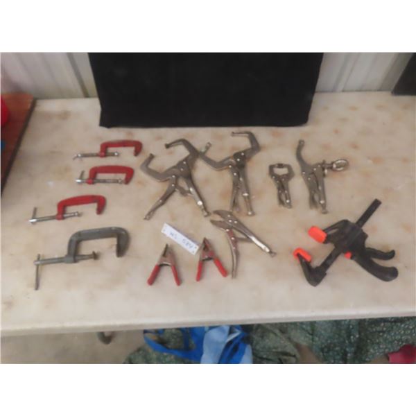 Assorted Clamps Including F, C, Spring, and Locking Clamps