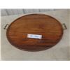 Image 1 : Large Wooden Serving Tray Brass Handles Measuring 20" Diameter