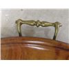 Image 2 : Large Wooden Serving Tray Brass Handles Measuring 20" Diameter