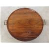 Image 5 : Large Wooden Serving Tray Brass Handles Measuring 20" Diameter