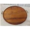 Image 7 : Large Wooden Serving Tray Brass Handles Measuring 20" Diameter