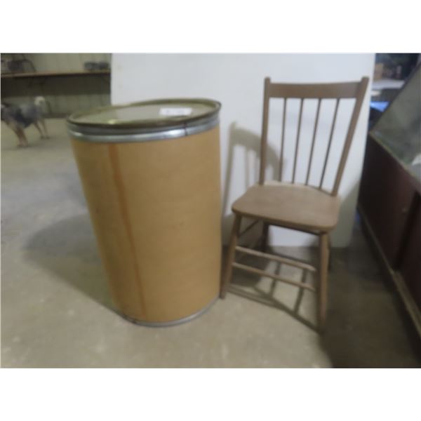 Wooden Chair Cardboard Barrel Shipping Container Measuring 30" High x 21" Diameter Lid
