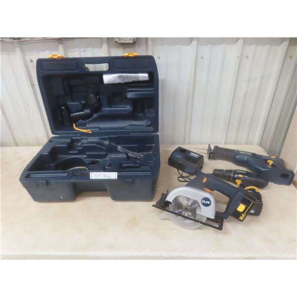 Mastercraft 14.4V Cordless Tool Set with Circular Saw, Drill, Reciprocating Saw, Flashlight, Batter