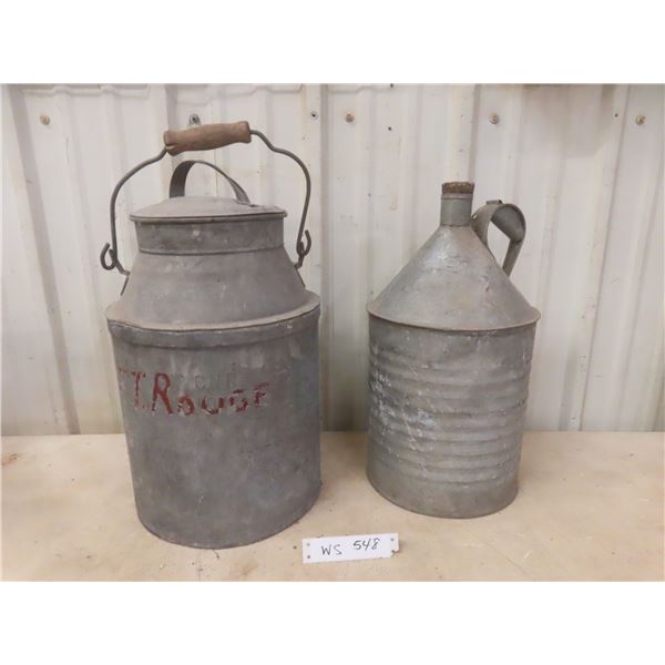 Vintage Galvanized Milk Can with CNR Stamp and CPR Oil Can