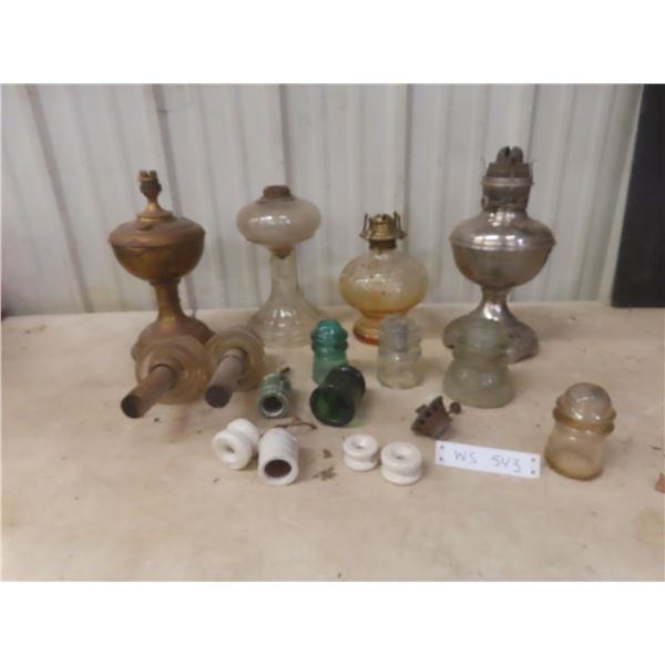 Oil Lamp Bases without Chimneys and Glass Insulators