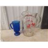 Image 6 : Barrel Decanter Set with Glasses, Scotty Dog Pitcher, and Blue Jays Glassware