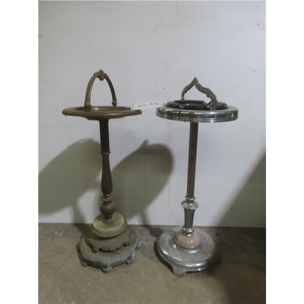 Two Stand-Up Ashtrays, One Missing Glass Insert