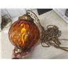 Image 3 : Two Hanging Swag Lamps With Clear And Amber Glass And Vintage Lantern (Glass Broken)
