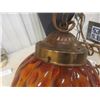 Image 4 : Two Hanging Swag Lamps With Clear And Amber Glass And Vintage Lantern (Glass Broken)