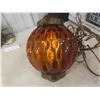 Image 6 : Two Hanging Swag Lamps With Clear And Amber Glass And Vintage Lantern (Glass Broken)