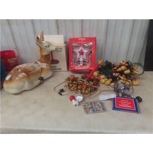 Christmas Décor: Vintage Snowman Lights, Tree Top Ornament, New Victorian Santa Polystone Ornaments,