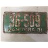 Image 4 : Five Manitoba License Plates: 1924, 1931, 1945, And Snowmobile Plate