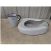 Image 1 : Vintage Porcelain And Enamel Metal Bed Pan And Measuring Pitcher