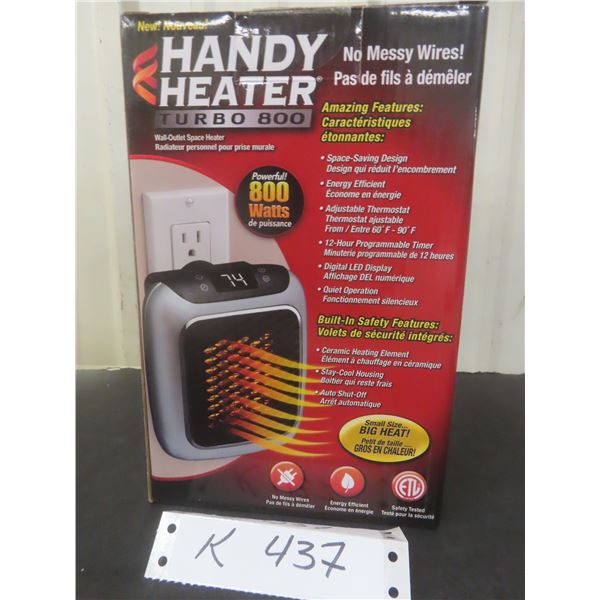 New Handy Heater Turbo 800 Wall Outlet Space Heater (800 Watts)