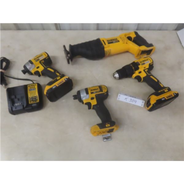DeWalt 20V Cordless Tool Kit 1/4" Impact Driver, 1/2" Drill Driver, Reciprocating Saw, Two Batterie