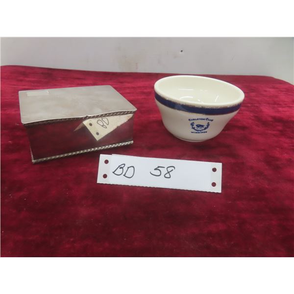 Vintage 1964 Manitoba Club Billiard Championship Trinket Box and Carleton Club Winnipeg Bowl