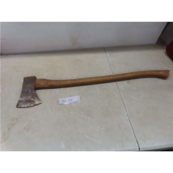 Large Antique Fur Trade Hand-Forged Hudson’s Bay Axe Replaced Handle, Maker’s Mark, Head