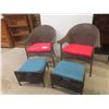 Image 1 : Two Wicker Style Patio Chairs With Stools and Cushions