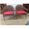Image 2 : Two Wicker Style Patio Chairs With Stools and Cushions