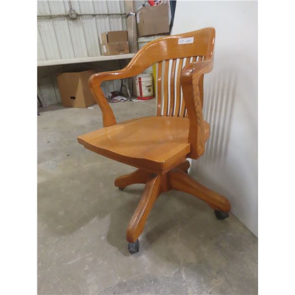 Antique Oak Swivel Office Chair Aftermarket Rollers, Missing Original Rollers