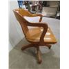Image 9 : Antique Oak Swivel Office Chair Aftermarket Rollers, Missing Original Rollers