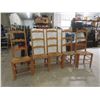 Image 2 : Seven Oak Ladder-Back Dining Chairs Woven Rush Seats, Including Two Captain Chairs