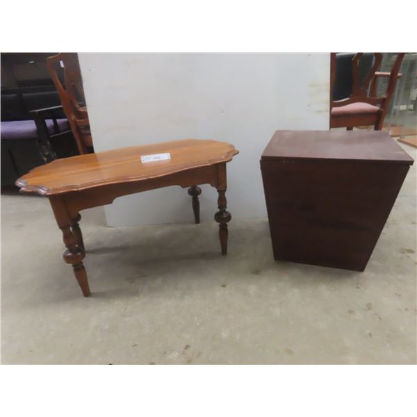 Oak Coffee Table, 17" x 34" x 20", and Wooden What-Not Box, 19" x 18 1/2" x 18 1/2"