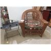 Image 1 : Wicker Style Chair Cushion and Wrought Iron Side Table, 23" x 21 1/2" x 15"