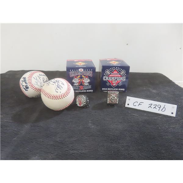 Two Autographed Baseballs and Two Winnipeg Goldeyes 2016 and 2017 Replica American Association