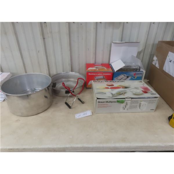 Two Pasta Makers, Braun Hand Blender Set, and Multi-Use Stainless Steel Canister