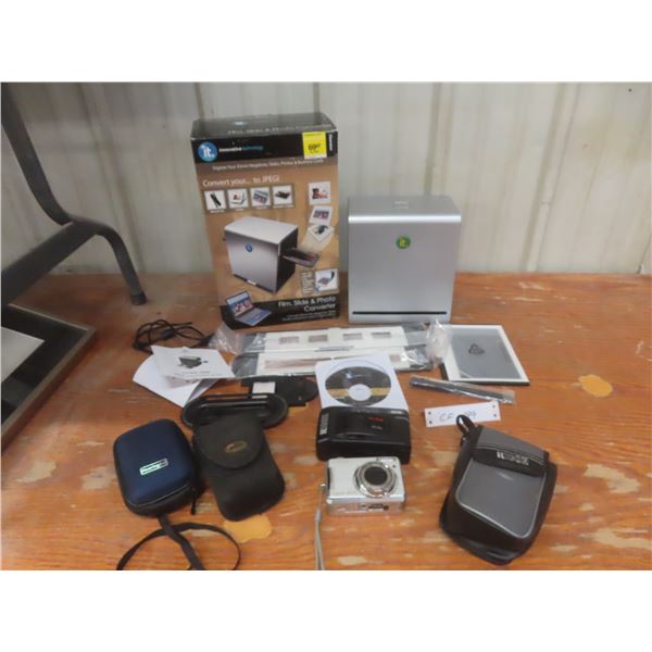 Two Cameras With Cases, Film, Slide and Photo Converter