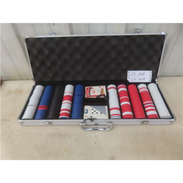 Poker Chips With Aluminum Case and Two Decks of Cards