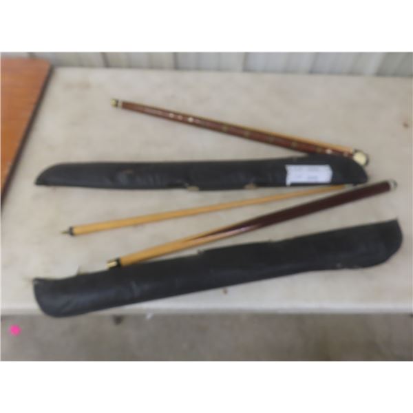 Two Pool Cues, 2-Piece With Cases