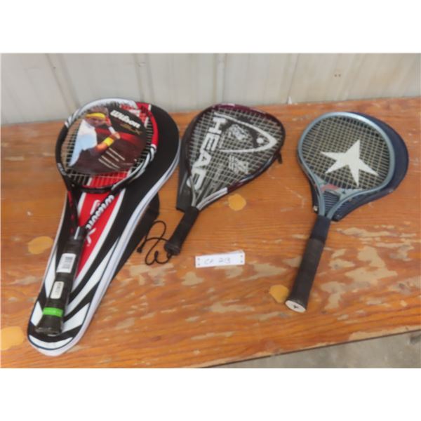 Three Tennis Rackets: Wilson, Head, and Blue Star, With Cases