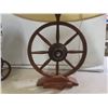 Image 3 : Wood Wagon Wheel Style Table Lamp, 26" High, and Replica Victorian-Style Wicker and Wood Doll