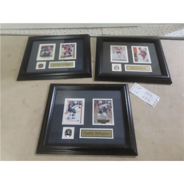 Framed Pictures of Wayne Gretzky, Dustin Byfuglien, and Theo Fleury Pin, 10" x 12" (Glass