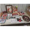 Image 1 : Coca-Cola, Pepsi, and 7Up Advertising Items Including Signs, Trays, Glasses, Scarf, and Toque