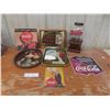 Image 1 : Pepsi Peanut Dispenser, Coca-Cola Tray, Two Olympia Cardboard Signs, and Mirrored Picture