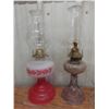 Image 2 : Four Oil Lamps, Lantern, Extra Chimneys, and Glass Jug